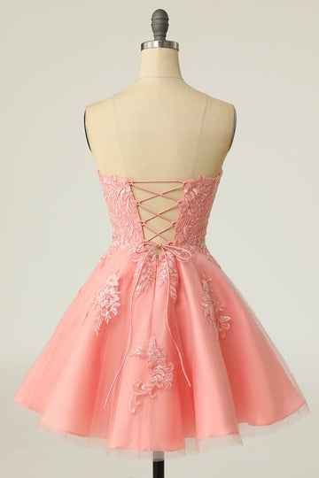 Blush stropløs kort Prom Kjole med Appliques